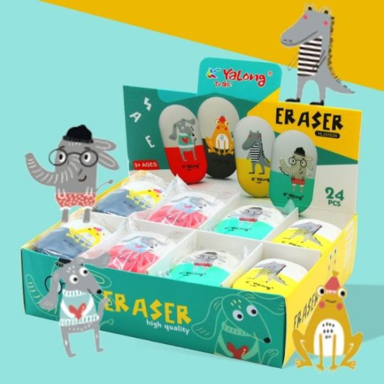 Γόμα Οβάλ Λευκή Με Ζωάκια 4 Σχέδια 16,5x14x4cm Display 24