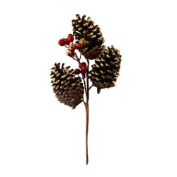 Χριστουγεννιάτικο Διακοσμητικό Κλαδί Με Κουκουνάρια και Berries 35cm Σ50