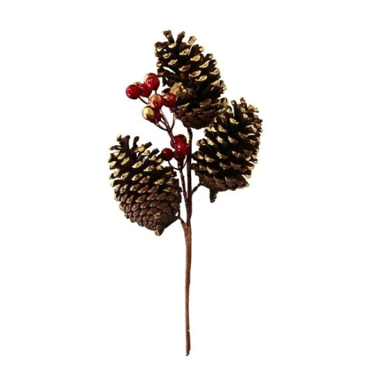 Χριστουγεννιάτικο Διακοσμητικό Κλαδί Με Κουκουνάρια και Berries 35cm Σ50