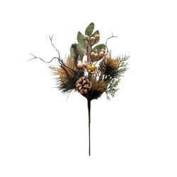 Χριστουγεννιάτικο Διακοσμητικό Κλαδί Πεύκο Με Κουκουνάρι, Φύλλα & Χρυσή Μπάλα 40cm