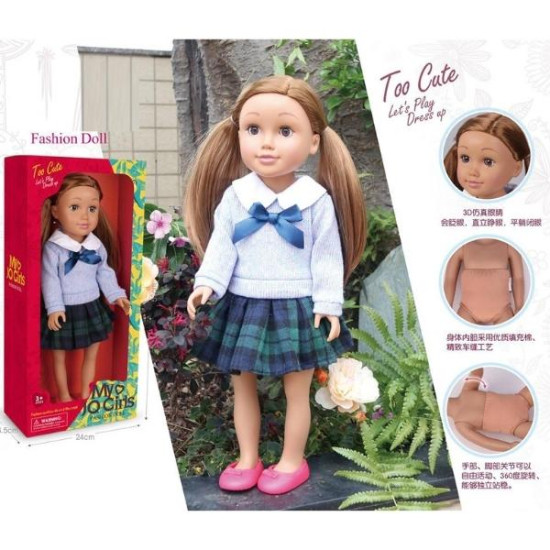 Κούκλα Earthai 46cm Καστανόξανθη Και Καρώ Φούστα 24x14,5x52cm Σ6