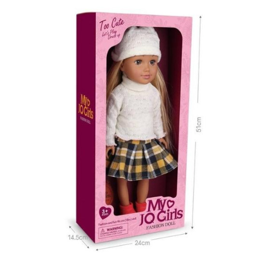 Κούκλα Edith 46cm Ξανθιά Με Καρώ Φούστα Και Σκουφί 24x14,5x52cm Σ6