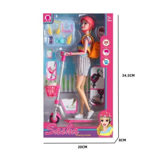 Κούκλα Μανεκέν 29cm Με Πατίνι, Κράνος, Τσάντα & Αξεσουάρ