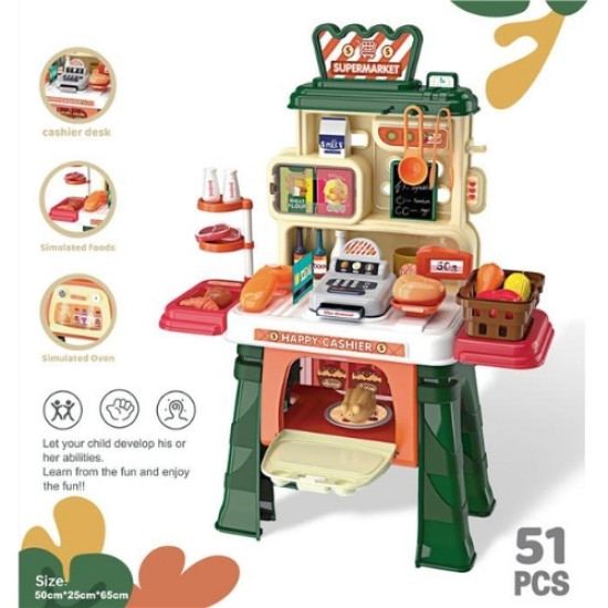 Παιχνίδι Πάγκος Με Ταμειακή Μηχανή Και Αξεσουάρ 51τμχ