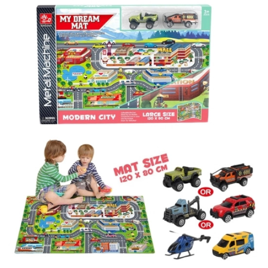Τάπητας Παιχνιδιού Πόλη Και 2 Οχήματα 120x80cm Σ24