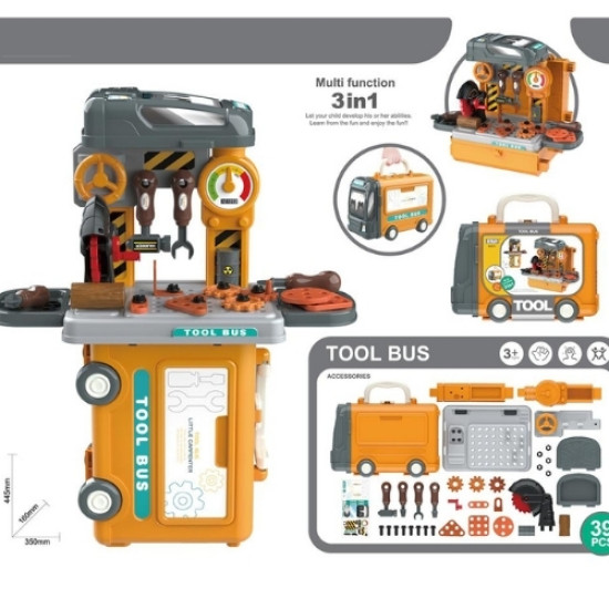 Βαλιτσάκι-Πάγκος Εργασίας 3 Σε 1 Με Εργαλεία 39τμχ 26x13x18,5cm Σ18
