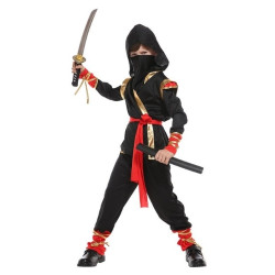 Αποκριάτικη Στολή Παιδική Ninja Μαύρη Με Κόκκινο-Χρυσό L (7-9)
