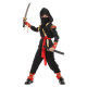 Αποκριάτικη Στολή Παιδική Ninja Μαύρη Με Κόκκινο-Χρυσό M (4-6)