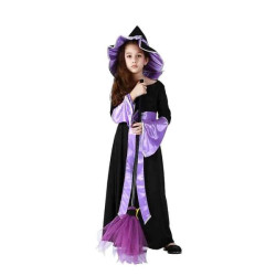 Αποκριάτικη Στολή Παιδική Μαγισσούλα Μαύρη Με Μωβ Ζώνη L (7-9)