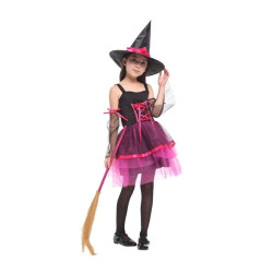 Αποκριάτικη Στολή Παιδική Μαγισσούλα Ροζ Μίντι Φόρεμα Τούλι L (7-9)