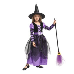 Αποκριάτικη Στολή Παιδική Μαγισσούλα Μωβ Μακρύ Φόρεμα Μαύρο Τούλι XL (10-12)