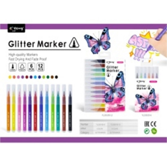 Μαρκαδόροι Χοντροί  Glitter Neon 6τμχ Σ24