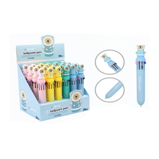 Στυλό 10 Χρωμάτων Αρκουδάκι 0,7mm 4 Σχέδια Display 24