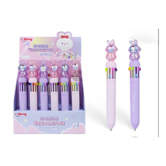Στυλό 10 Χρωμάτων Λαγουδάκι 0,7mm 2 Σχέδια Display 24