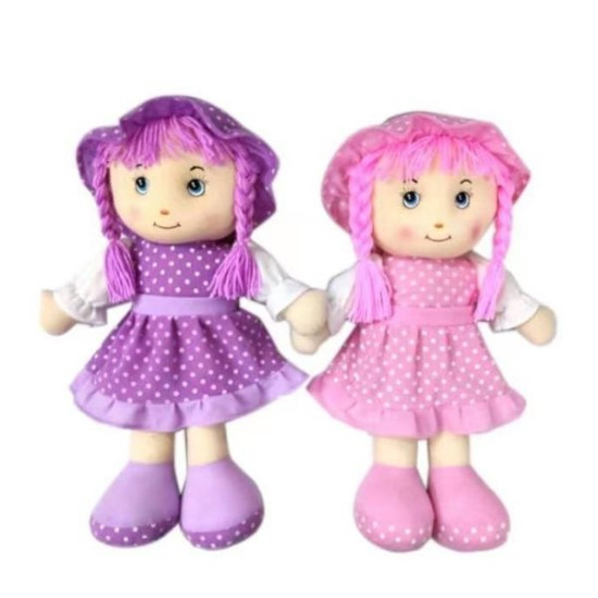 Κούκλα Πάνινη Με Καπέλο Και Πουά Φόρεμα 50cm 2 Χρώματα