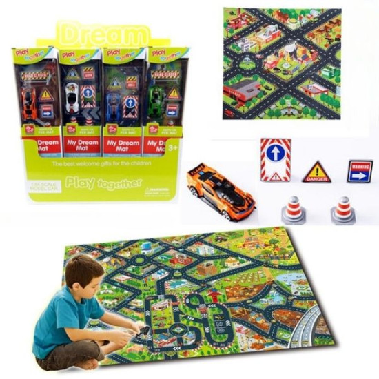 Τάπητας Παιχνιδιού Πόλη, Με Όχημα Και Σήματα 80x70cm Διάφορα Σχέδια Display 12