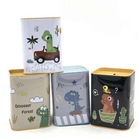 Κουμπαράς Μεταλλικός Τετράγωνος Δεινόσαυροι 8x8x11cm 4 Σχέδια