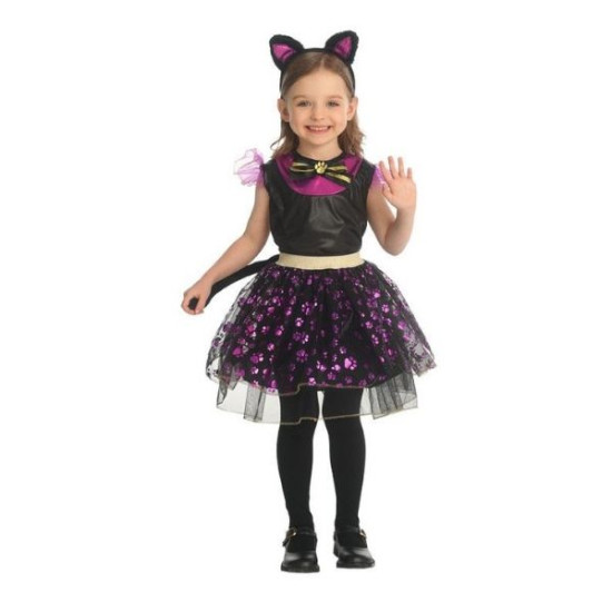 Αποκριάτικη Στολή Παιδική Γάτα Μαύρη-Μωβ S (3-4)