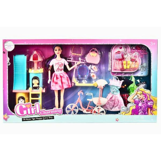 Κούκλα Μανεκέν 29cm Με Ποδήλατο, Πατίνι & Αξεσουάρ