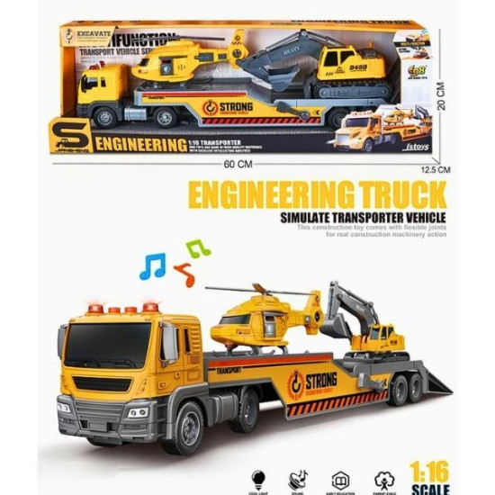 Όχημα Νταλίκα Κίτρινη 1:16 Με Ελικόπτερο, Εκσκαφέα, Ήχο Και Φως