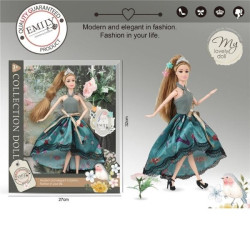 Κούκλα Μανεκέν 29cm Με Φούστα Πράσινη Σατέν & Ανθάκια