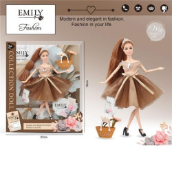 Κούκλα Μανεκέν 29cm Με Φούστα Καφέ Τούλι & Τσάντα