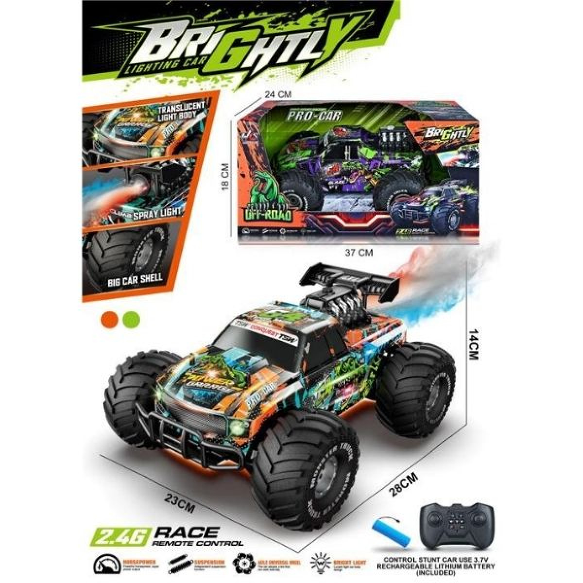 Τηλεκατευθυνόμενο Όχημα Off-Road Graffiti 28cm Με Καπνό, Ήχο & Φως 2.4GHz 2 Χρώματα