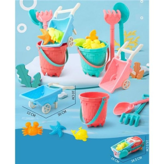 Σετ Άμμου-Θάλασσας Κουβαδάκι Κάστρο Με Καρότσι & Αξεσουάρ 7τμχ