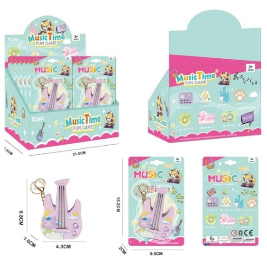 Μπρελόκ Κιθάρα Με Γάτα 7cm & Μουσική Διάφορα Χρώματα Display 12