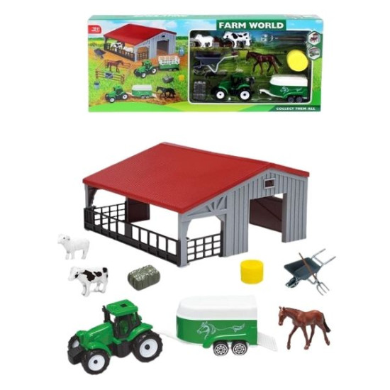 Σετ Φάρμας Με Τρακτέρ Με Τρέιλορ, Αχυρώνα, Ζώα & Αξεσουάρ 10τμχ