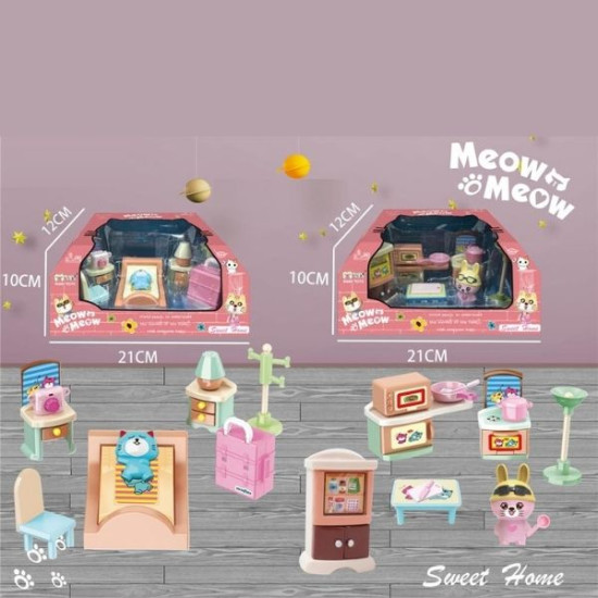 Σετ Μινιατούρες Φιγούρες & Έπιπλα Υπνοδωμάτιο/Κουζίνα 2 Σχέδια