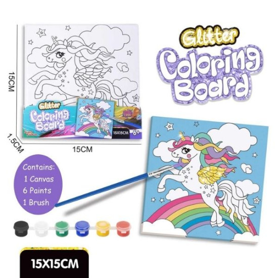 Ζωγραφική Σε Καμβά Μονόκερος Με Χρώματα & Πνιέλο 15x15cm