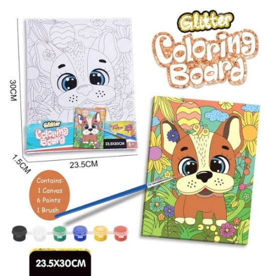 Ζωγραφική Σε Καμβά Σκυλάκι Με Χρώματα & Πνιέλο 30x23cm