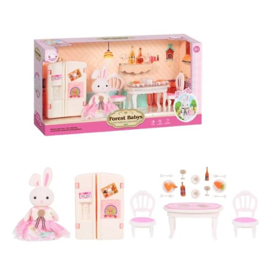 Σετ Μινιατούρες Φιγούρα Λαγουδάκι & Έπιπλα Ψυγείο-Τραπέζι