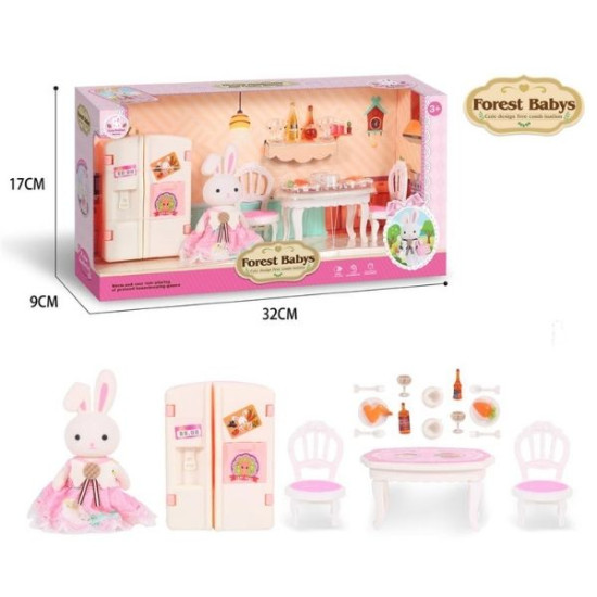 Σετ Μινιατούρες Φιγούρα Λαγουδάκι & Έπιπλα Ψυγείο-Τραπέζι