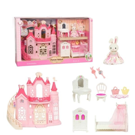 Σετ Μινιατούρες Φιγούρα Λαγουδάκι Με Κουκλόσπιτο-Κάστρο & Έπιπλα Υπνοδωμάτιο