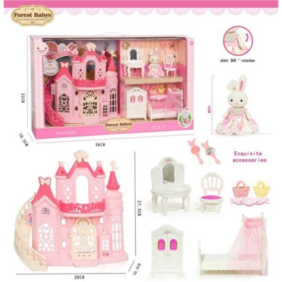 Σετ Μινιατούρες Φιγούρα Λαγουδάκι Με Κουκλόσπιτο-Κάστρο & Έπιπλα Υπνοδωμάτιο