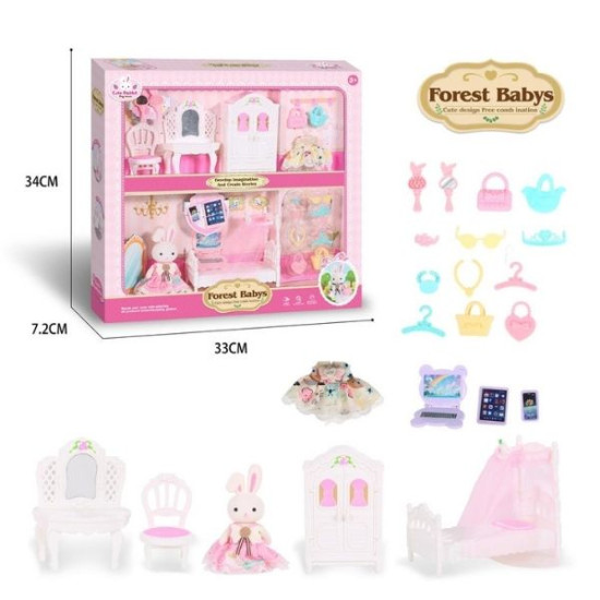 Σετ Μινιατούρες Φιγούρα Λαγουδάκι & Έπιπλα Υπνοδωμάτιο