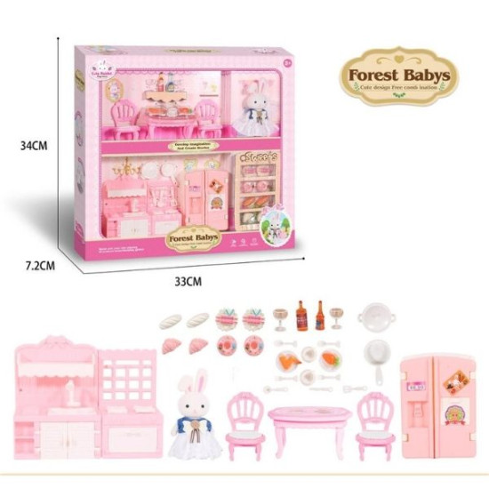 Σετ Μινιατούρες Φιγούρα Λαγουδάκι & Έπιπλα Τραπεζαρία-Κουζίνα