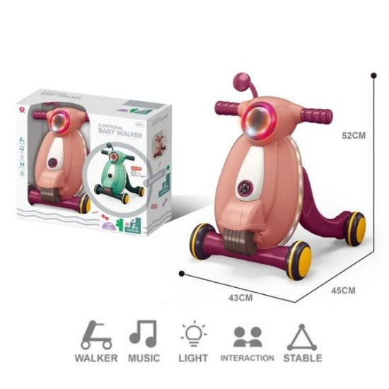 Βρεφική Στράτα Περπατούρα Scooter Ροζ Με Ήχο & Φως
