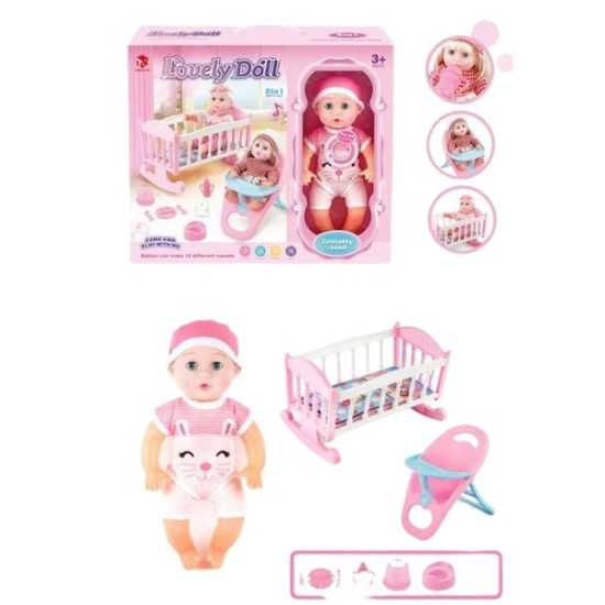 Κούκλα Μωρό 36cm Με Κρεβατάκι, Καρεκλάκι, Αξεσουάρ & Ήχο
