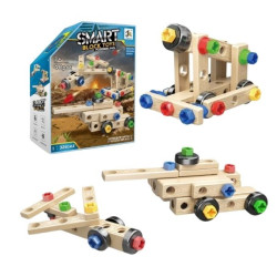 Τουβλάκια Κατασκευών Ξύλινα Μάχη, Με Βίδες & Παξιμάδια 40τμχ