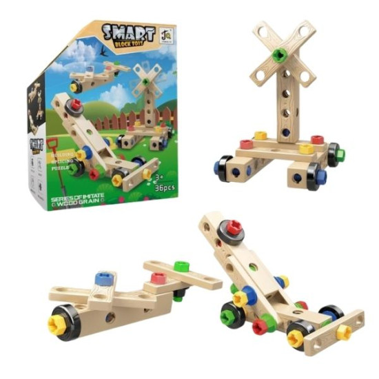 Τουβλάκια Κατασκευών Ξύλινα Αγρός, Με Βίδες & Παξιμάδια 36τμχ