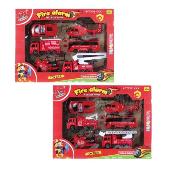 Σετ Πυροσβεστικών Οχημάτων Pull-Back 6τμχ 2 Σχέδια