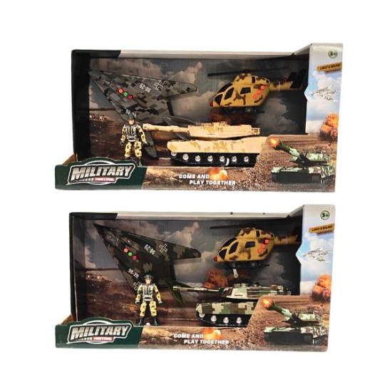 Φιγούρα Στρατιώτη Με 3 Στρατιωτικά Οχήματα, Ήχο & Φως 2 Χρώματα
