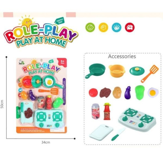 Παιχνίδι Σετ Κουζινικά Εστίες Με Τρόφιμα, Σκεύη & Αξεσουάρ 15τμχ