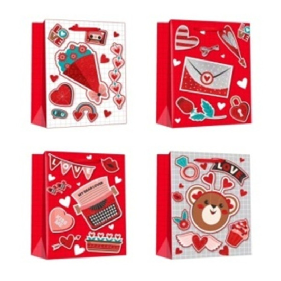 Τσάντα Δώρου Χάρτινη Love Κόκκινη-Λευκή 4 Σχέδια 26x10x32cm Σ12