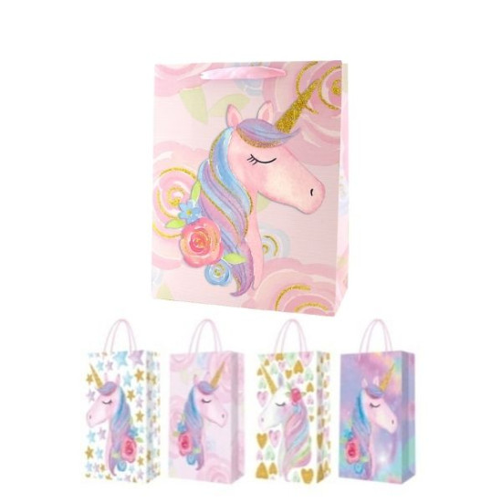 Τσάντα Δώρου Χάρτινη Μονόκεροι 4 Σχέδια 26x10x32cm Σ12