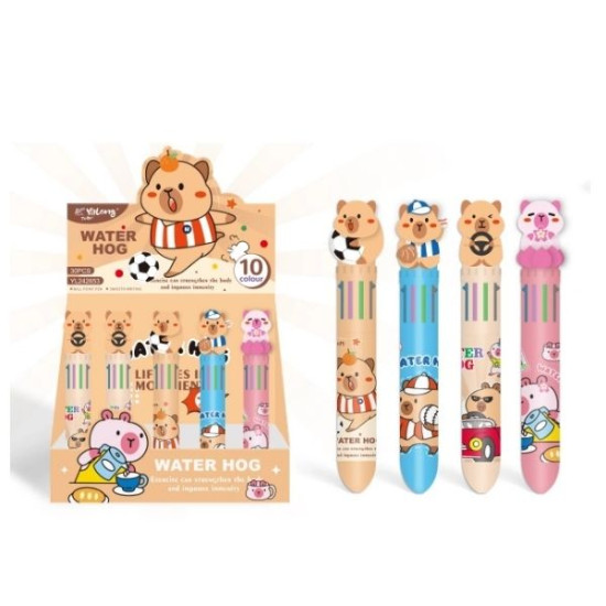 Στυλό Ballpoint 10 Χρωμάτων Καπιμπάρα 0,7mm 4 Σχέδια Display 36