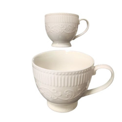 Κούπα Κεραμική Λευκή Ανάγλυφη Με Πόδι 580ml